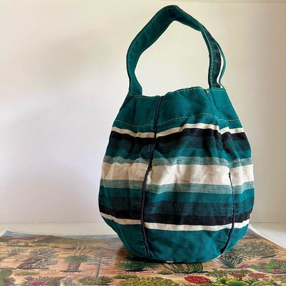 Handmade Vintage 90s Green Southwestern Tapestry Round Bucket Bag - Picture 16 of 16